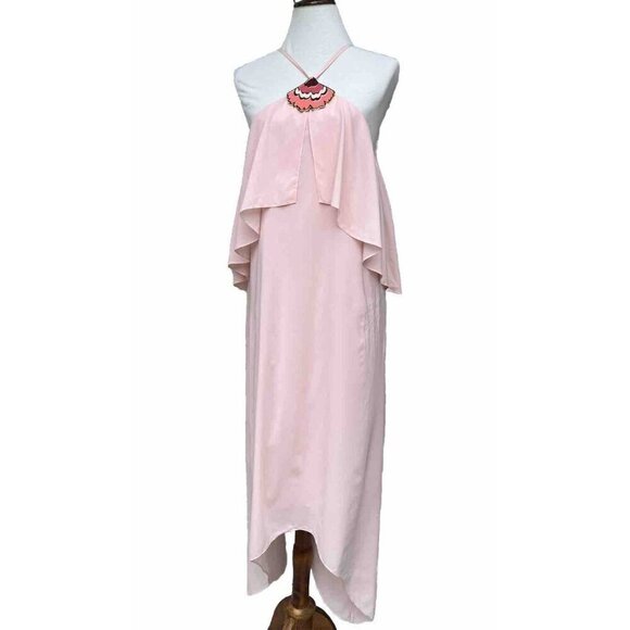 Trina Turk Dresses & Skirts - Trina Turk Womens Botanical Hardware Asymmetrical Halter Sheath Dress Size 8